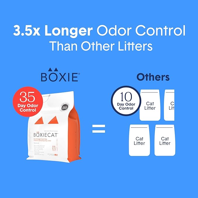 Boxie® Extra Strength 35 Day Odour Control Clumping Clay Cat & Kitty Litter 40lb, 99.9% Dust-Free, Probiotic Formula, Long-Lasting, Veterinarian Approved, Easy Scooping for Multi-Cat Homes-PawvioPets