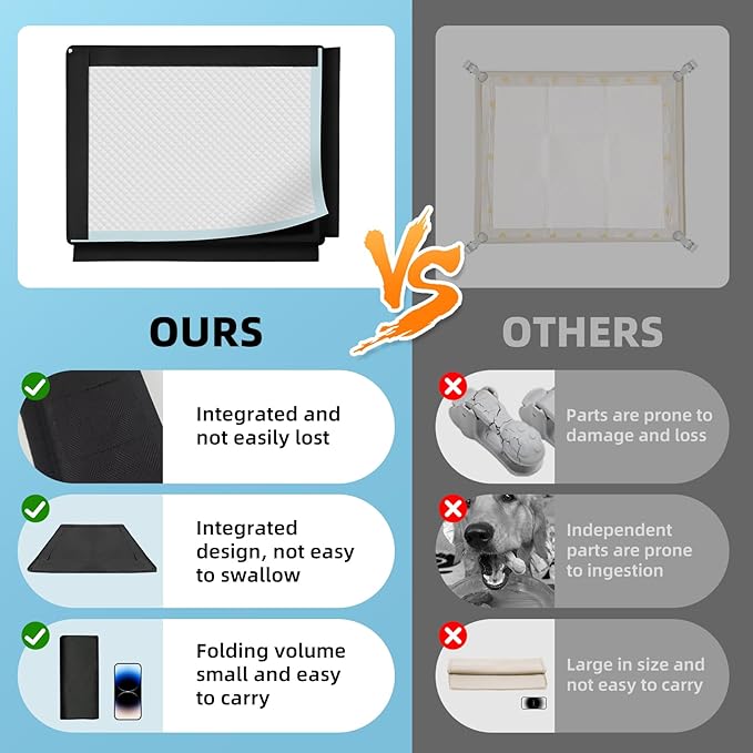 Dog Pee Pad Holder, Puppy Pad Holder, 14 Powerful Magnetic Clips, Indoor Dog Potty, Oxford Cloth Material, Fit 34x28 Pad, Black-PawvioPets