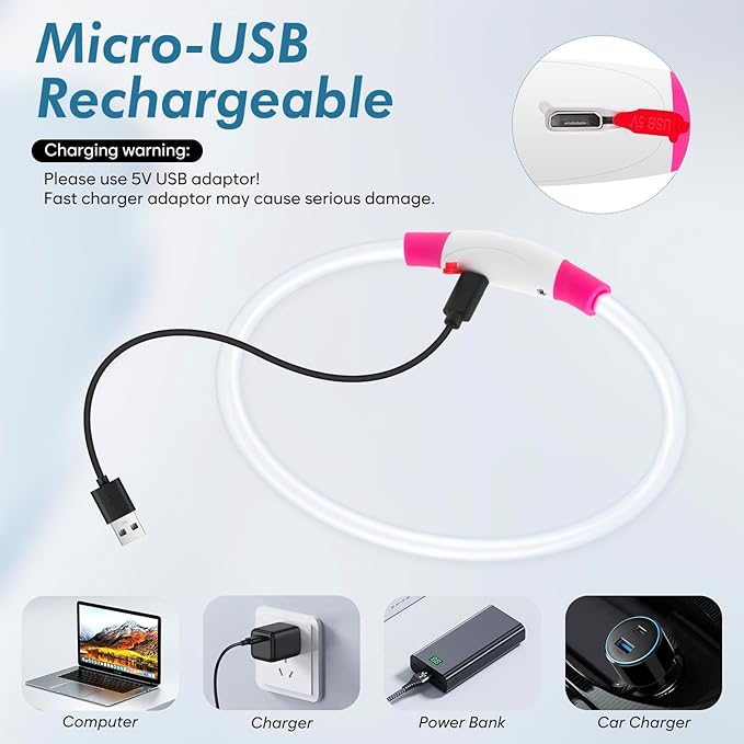 BSEEN Light Up Dog Collar, Rechargeable LED Dog Collar Waterproof Glowing Pet Collar TPU Cuttable Lighted Puppy Collar Safety Dog Lights for Night Walking (Pink 70cm)-PawvioPets