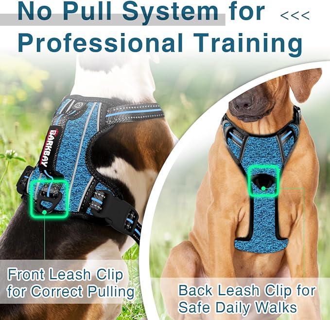 BARKBAY Dog Harness No Pull with ID Tag Pocket - Heavy Duty, Reflective, Easy Control for Large Dogs(Blue/Black,S)-PawvioPets