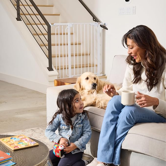 Cumbor 36" Extra Tall Baby Gate for Stairs, 29.7-57" Extra Wide Dog Gate for Doorways Hallways, Pressure Mounted Child Gate for Wide Opening, Auto Close Personal Safety for Babies and Pets, White-PawvioPets