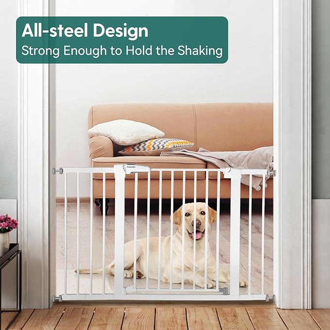 Babelio Baby Gate, 29-48 Inch Auto Close Pet Gate, Easy Install Pressure-Mounted Safety Gate, Extra Wide Pet Gate for Stairs and Doorways, 2 Pack White-PawvioPets