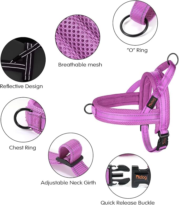 Didog No Pull Dog Harness with Soft Mesh Padded,Reflective & Quick Fit Light Weight Dog Strap Vest Harness,Easy for Walking Training (XS:Chest 15-18", Purple)-PawvioPets