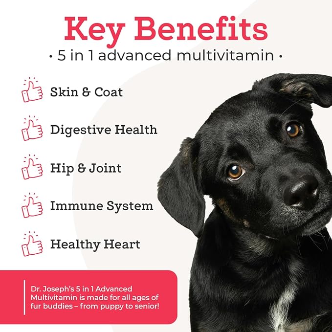 Dr. Joseph's VetPro Complete Multivitamin Dog Supplement, 60 Count (Small Dog 60 Days Supply), 5 in 1 Chew with Vitamins, Enzymes & Nutrients, Hip and Joint Health, Immune System and Allergy Support-PawvioPets