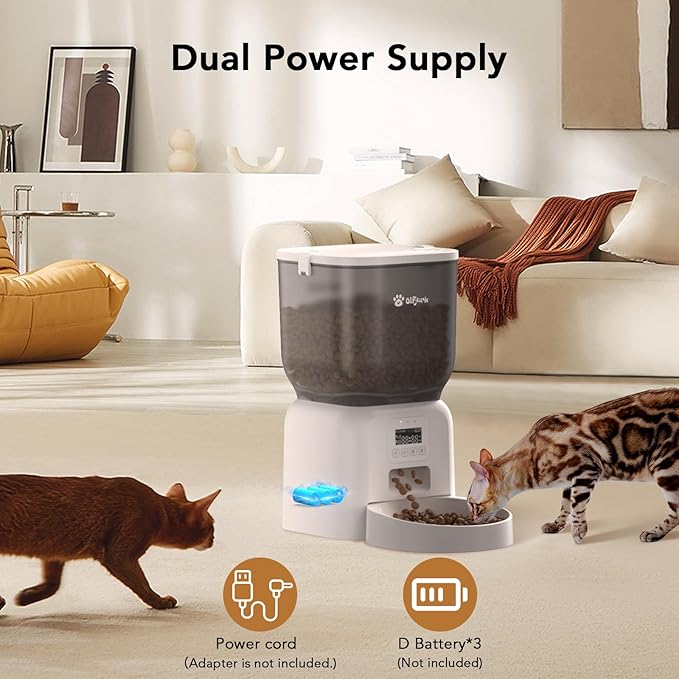Automatic Dog & Cat Feeder, with Freshness Preservation, 4L Timed Cat Feeder with LCD Screen.Up to 6 Meals Per Day and 1-15 Portion for Cats & Dog (White)-PawvioPets