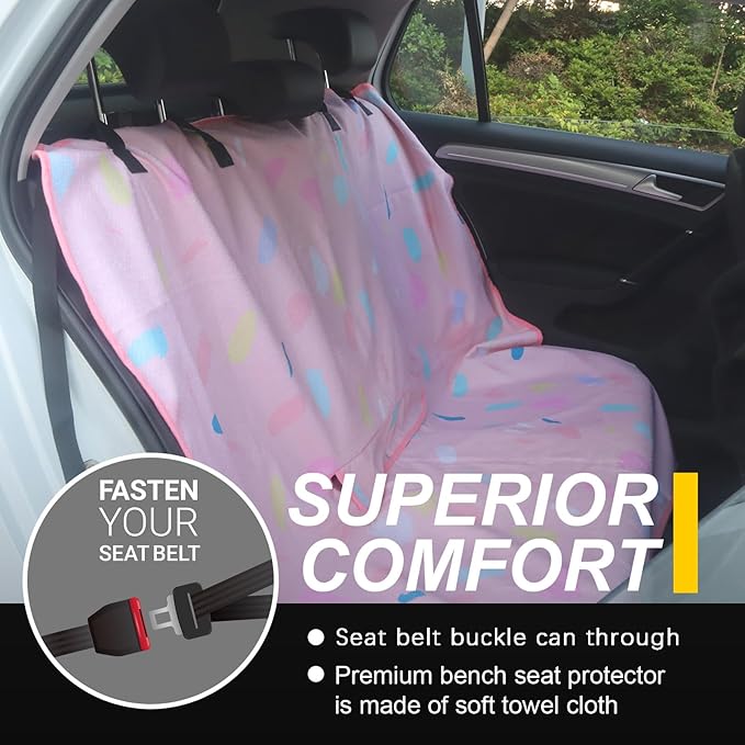 Back Seat Cover for Car Trucks Van SUV,Waterproof Rear Bench Towel Seat Covers for Dogs and Kids,Automotive Backseat Protector (Pink Marbling)-PawvioPets