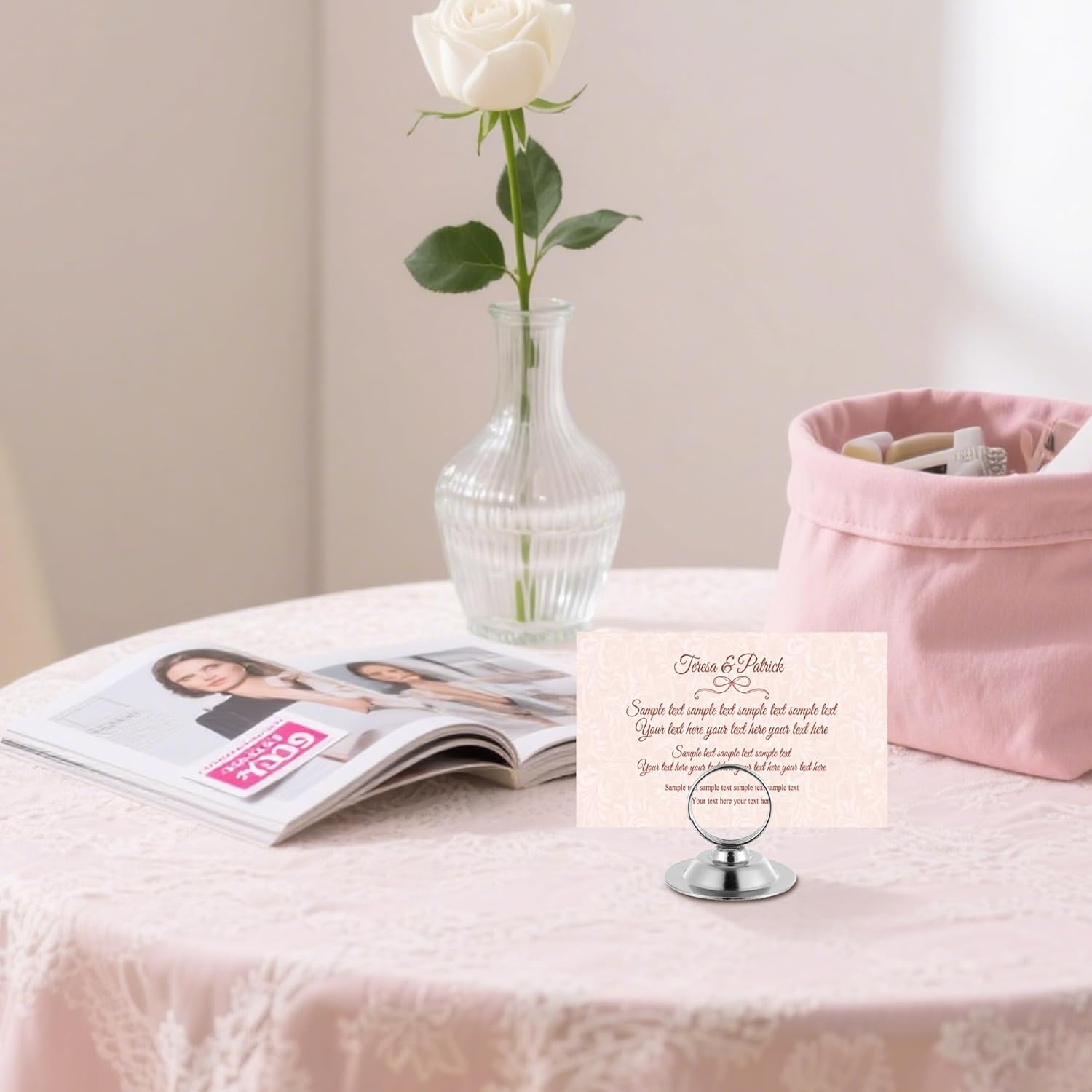 Urban Deco 16 PK Table Card Holder Place Card Holders Steel Card Holders for Photos, Food Signs, Memo Notes, Weddings, Restaurants, Birthday (Silver)