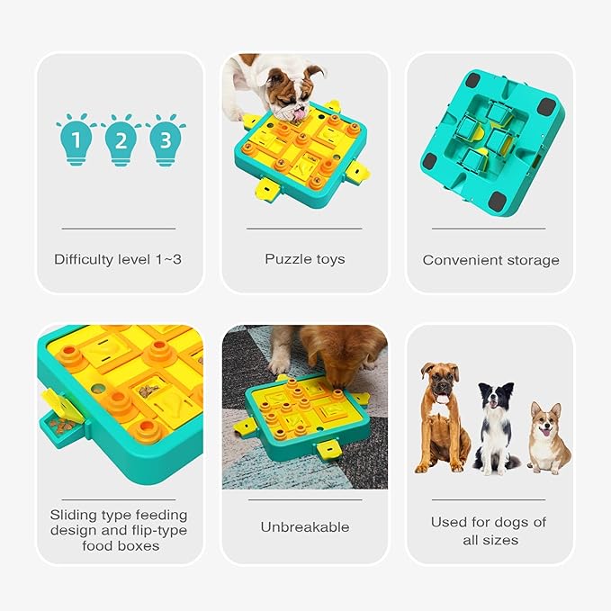 Dog Puzzle Toy Mental Stimulation - Level 3 in 1 Dogs Food Feeder Puzzle, Dog Treat Puzzle Feeder (Advanced-Blue Board)-PawvioPets