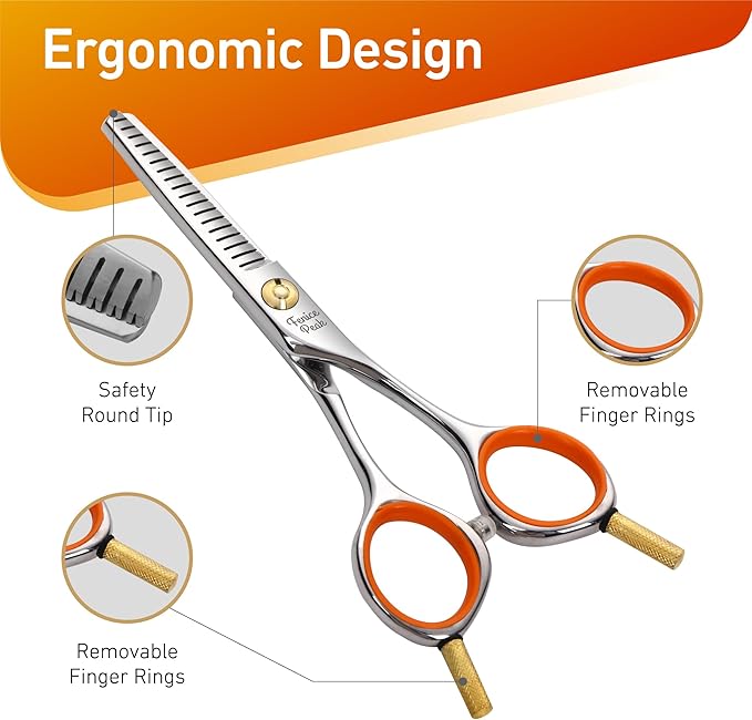 Fenice Peak 5'' Small Thinning Scissors Lightweight Dog and Cat Grooming Scissors with Safety Round Tip JP440C Stainless Steel Sharp Blades for Body Facial Nose Ear and Paw Hair Easy Use-PawvioPets
