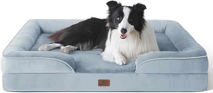Bedsure Orthopedic Dog Beds Large Sized Dog - Washable Large Dog Cat Bed Waterproof, Comfort Dogs Couch Sofa with Washable Removable Cover, Pet Bed with Nonskid Bottom, Light Blue, 35"-PawvioPets