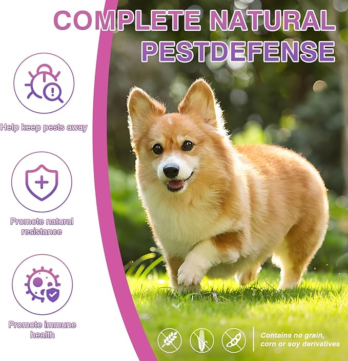 Dog Flea and Tick Treatment Chewable 200 Treatment Chews Natural Soft Chew Fleas Ticks Treatment Dog Oral Chewables Support Supplement Pest Defense Breeds and Ages Dogs Chicken Flavor-PawvioPets