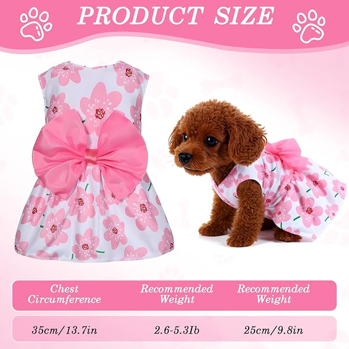 8 Pcs Summer Hawaiian Dog Dresses, Dog Bowknot Dresses Cute Hawaii Puppy Dress Soft Lightweight Clothes Princess Outfits Pet Skirts for Girl Dogs Beach Parties(Medium)-PawvioPets