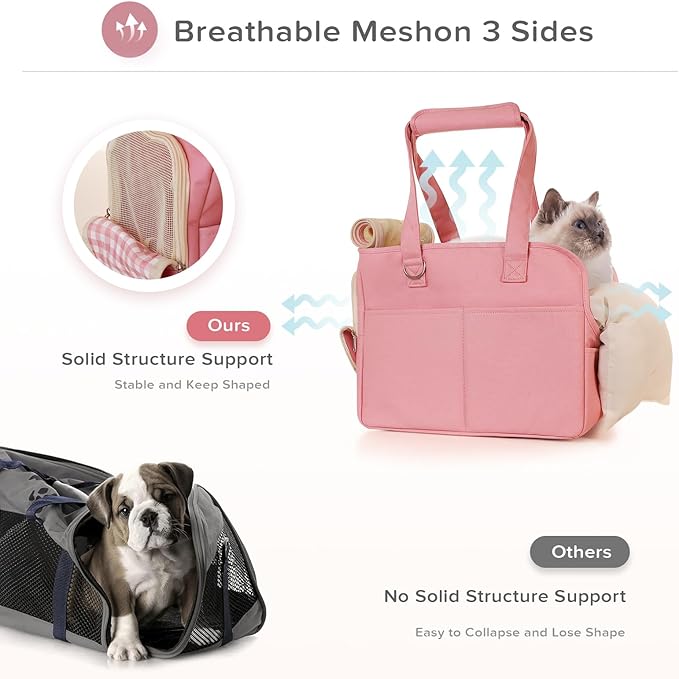 Dog Carriers for Small Dogs, Soft Sided Folding Small Dog Carrier for Dogs Medium Cats Puppies up to 13 Lbs, Washable Breathable Puppy Carrie Carrier for Outdoor Travel (Small Pink)-PawvioPets