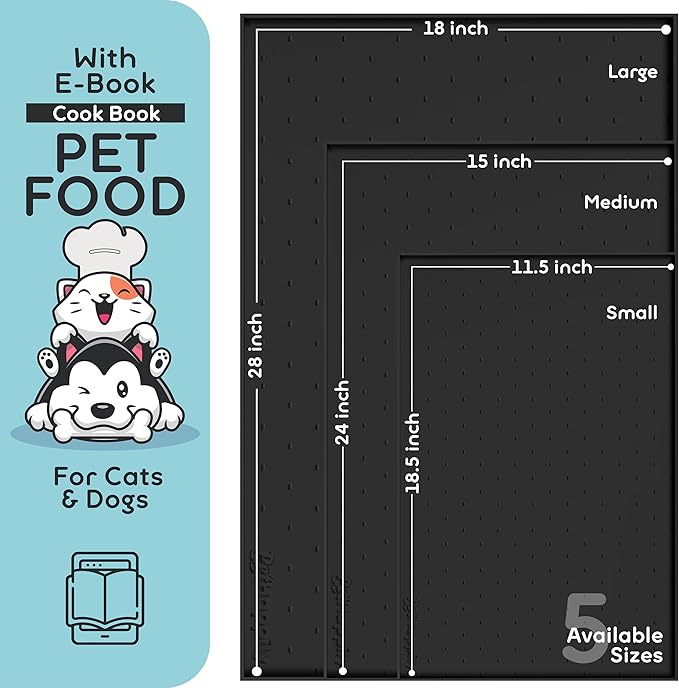 Dog Food Mat - 24x15” Large Silicone Pet Food Mat, Raised Edges for Food and Water Prevent Spill, Waterproof Cat Food Mat Protect Floors,Easy Clean Dog Bowl Mats for Food and Water-PawvioPets