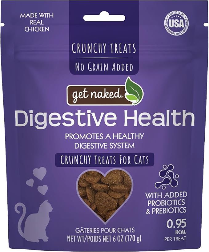 Get Naked Digestive Health Crunchy Cat Treats 6oz - Chicken Flavor, Grain-Free Cat Probiotics for Indoor Cats, Supports Healthy Digestion, Dental Health & Immunity, Made in The USA-PawvioPets