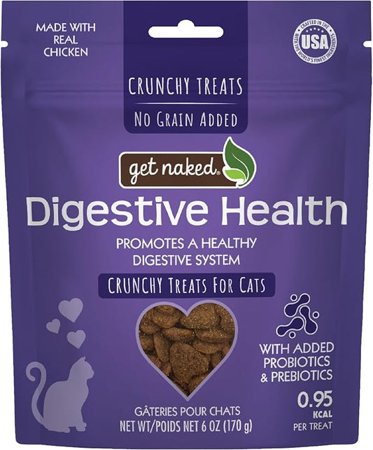 Get Naked Digestive Health Crunchy Cat Treats 6oz - Chicken Flavor, Grain-Free Cat Probiotics for Indoor Cats, Supports Healthy Digestion, Dental Health & Immunity, Made in The USA-PawvioPets