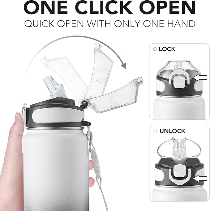 Enerbone 32 oz Insulated Water Bottle, Stainless Steel Bottle with Carrying Strap, Double-Wall Vacuum Insulation Design, Leakproof Sports Bottle with Straw, Keep Drinks Cold or Hot for Hours-PawvioPets