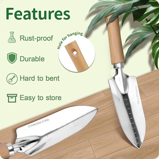 Garden Tool Set, 3 Pieces Gardening Kit with Garden Plant Twist Tie and Plastic Plant Tag, Stainless Steel Heavy Duty Garden Tools with Wooden Handle, Gardening Gifts for Women-PawvioPets