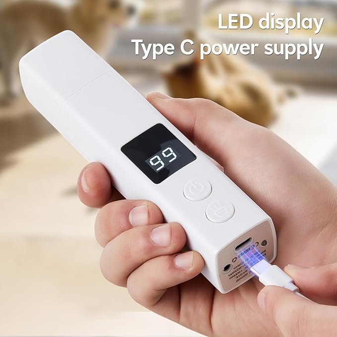 Dog Nail Grinder with 4-Speeds,Pet Claw Trimmers with 2 Modes Lighting UV, Nail Clippers for Small Medium and Large Dogs and Cats, Animal Nail Care,Grooming (White)-PawvioPets