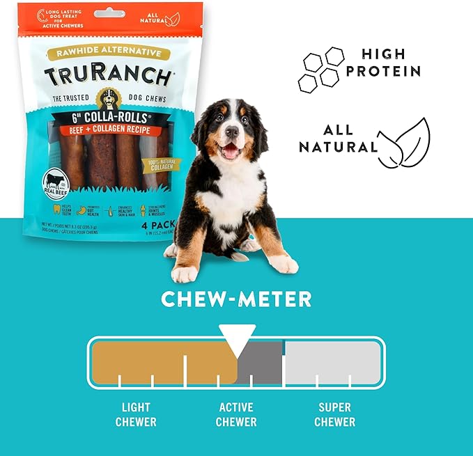 Collagen Rolls - 6" Collagen Rolls for Dogs - Long Lasting Healthy Joint Support - Rawhide Alternative - Skin & Coat Health - Made with Real Beef, Value Pack, 3 Bags, 12 Count-PawvioPets
