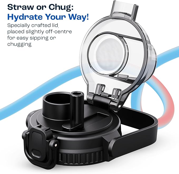 AQUAFIT 64 oz Water Bottle with Time Marker - 2in1 Straw & Chug Lid - BPA Free Big Water Bottle with Straw - Gym Water Bottle with Strap - Water Jug (64 Ounces, Midnight Gray)-PawvioPets