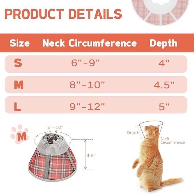 Cat Cone Collar Soft, Cat Recovery Collar for Large Medium Small Cats Kittens, Kitten Cone Alternative After Surgery-PawvioPets