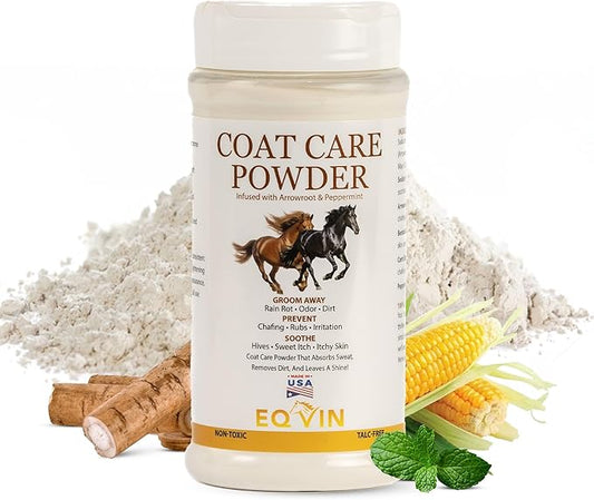 Coat Care Powder for Horses 8.4oz | Made in USA | Equine Skin Conditioner for Sweet Itch, Rain Rot & Skin Issues | Effective Dry Horse Shampoo & Daily Preventative | Herbal & Natural Formula-PawvioPets