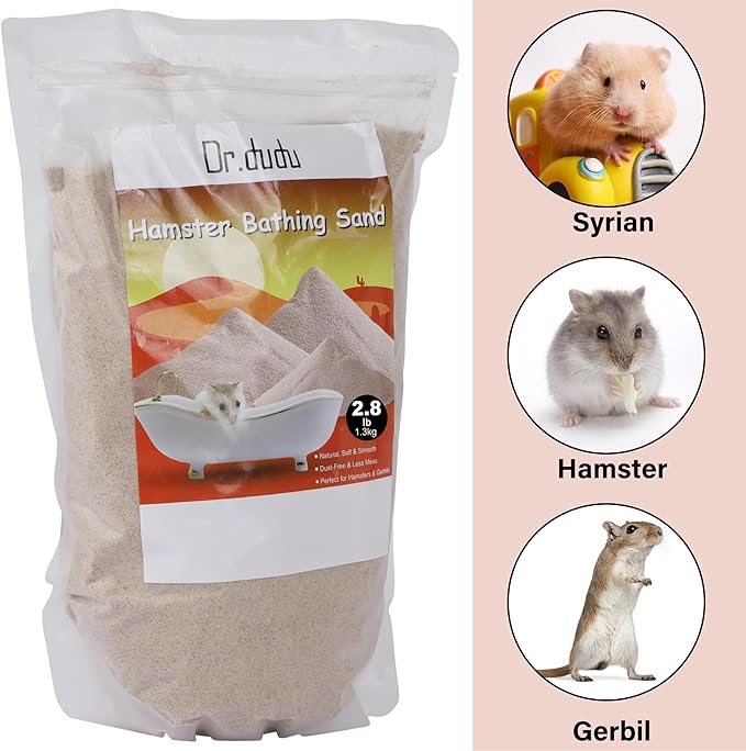 DR.DUDU Hamster Bath Sand, 2.8lb Dust Free Desert Sand or Potty Litter Sand for Hamster Chinchillas Gerbil Syrian Mice Small Animals (Beige)-PawvioPets