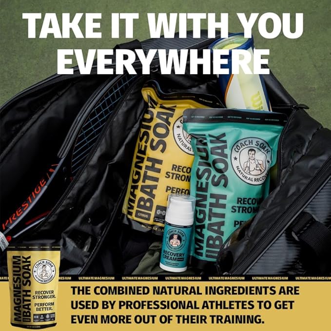 Coach Soak Recovery Bath Soak - Faster Absorption Than Epsom Salt for Pain - Rejuvenating Magnesium Flakes with 21 Minerals, Essential Oils & Bath Salts, 3lbs (Energizing Citrus)-PawvioPets