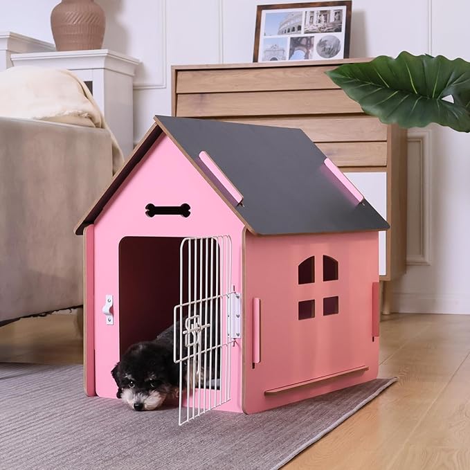 Dog House Indoor for Small Dogs or Cats, Cozy Wooden Design, Small Indoor Bed House, with Air Vents and Elevated Floor Warm Dog Cave-PawvioPets