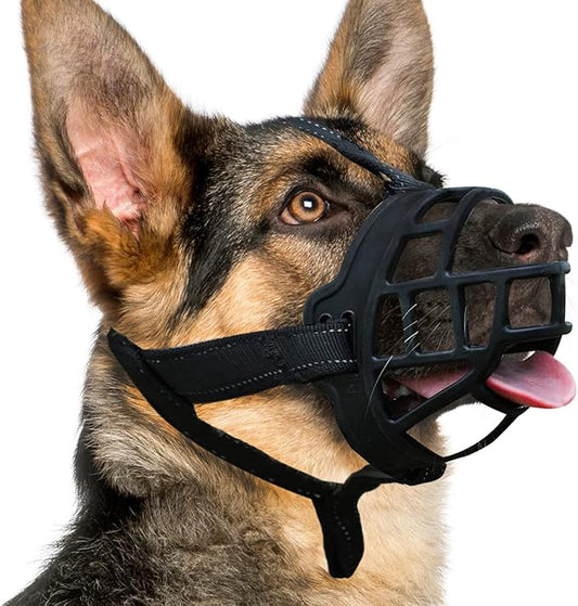 BARKLESS Dog Muzzle, Silicone Basket Muzzle for Small Medium Large Dogs, Soft Cage Mouth Cover Prevent Biting Chewing, Allow Drinking Panting, Suitable for German Shepherd-PawvioPets