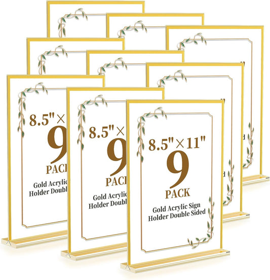 Acrylic Sign Holder 8.5 x 11,9 Pack Clear Sign Holder Double Sided Gold Table Menu Vertical Desktop Display Stand Paper Flyer Holder Tabletop Sign Holder Suitable for Restaurants, Office, Store,Hotels