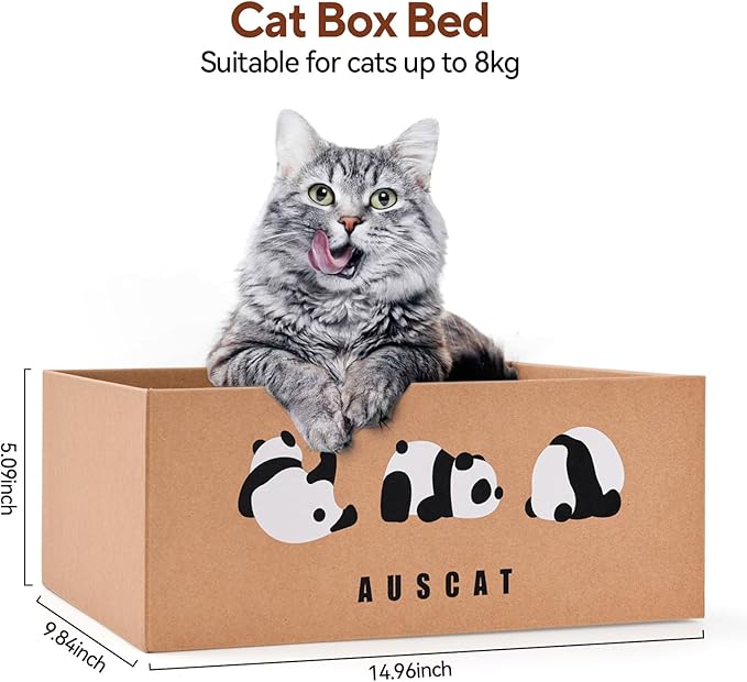 AUSCAT Cardboard Cat Wall Scratcher, 7 cat Scratching Boards with Box, Wall Mounted Cat Scratching Pads for Indoor Cats, Furniture Protector, 14.5" x 9.3", Panda Pattern-PawvioPets