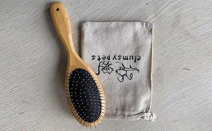 ClumsyPets Dog & Cat Ball Pin Slicker Grooming Brush with Bamboo Handle for Pets Massage Bath and Removes Mats Loose Fur Hairs-PawvioPets