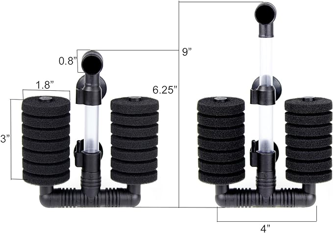 AQUANEAT 1 Pack Double Bio Sponge Filter, for Fry, Betta, Shrimp, Nano, Aquarium Fish Tank (Small up to 20Gal)-PawvioPets