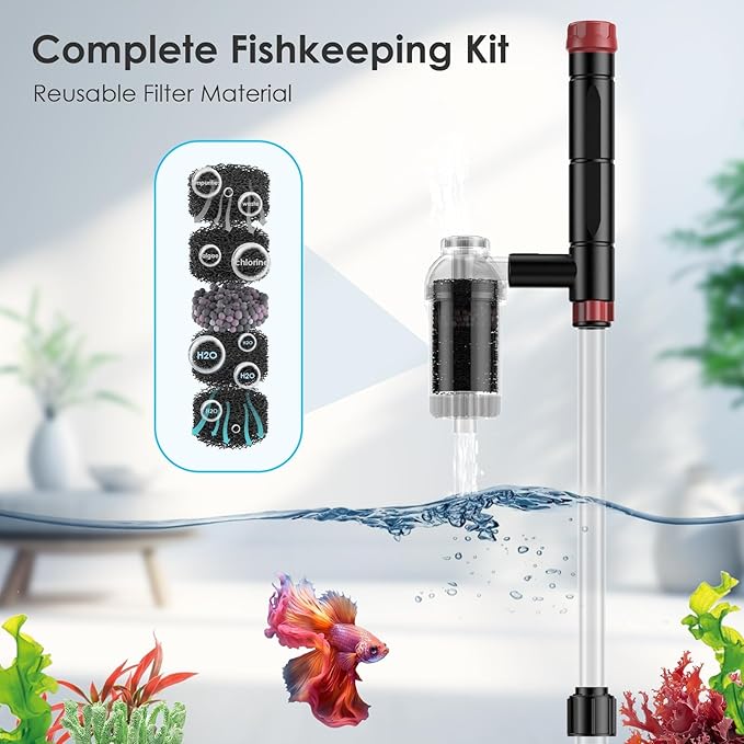 AKKEE Aquarium Vacuum Gravel Cleaner, 36W Fish Tank Gravel Cleaner Vacuum for Water Changer 8 in 1 Multifunctional with Timed Off Waterproof Wash Sand Water Filter Circulation Aquarium Vacuum Cleaner-PawvioPets