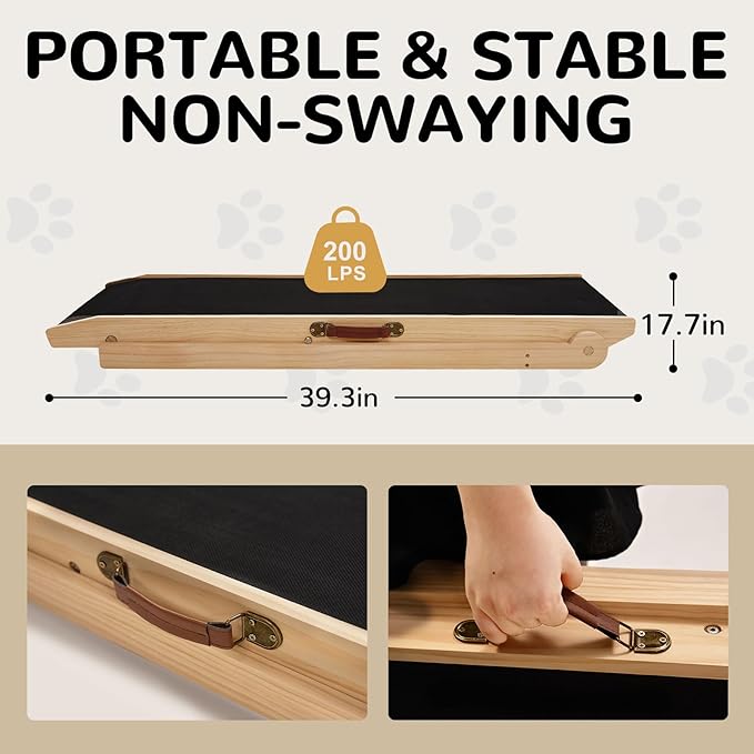 ABORON Dog Ramp,Adjustable Folding Pet Ramp for Bed,Couch,SUV - High Traction Portable Rubber Paw Ramps,Great for Small & Large Old Dogs & Cats, Supports up to 200 lbs-PawvioPets