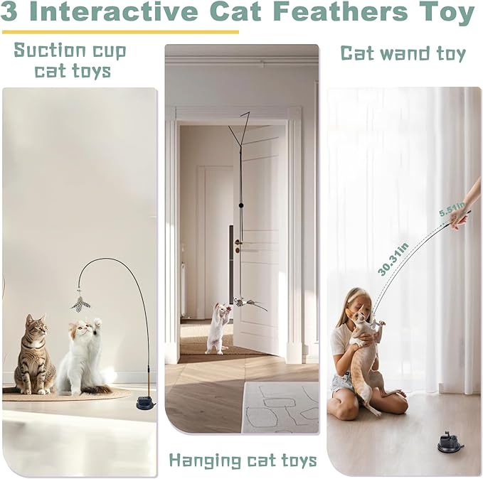 7-in-1 Interactive Cat Toys for Indoor Cats with Washable Adhesive Suction Cup, Hanging Cat Toys, Silvervine Stick and Sisal Chew Rope Catnip Teething Toy for Bored Kitten-PawvioPets