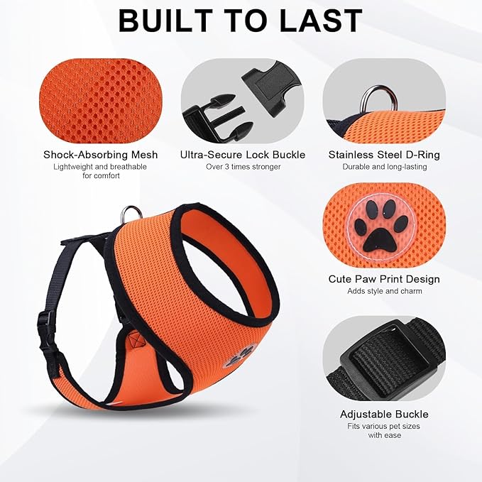 BINGPET No Pull Dog Harness,Soft Mesh Breathable All Weather Vest Harness,Safety Protection Design Durable Adjustable Step-in Easy Walk Dog Harness for Small Medium Large Dogs(Orange,XL)-PawvioPets