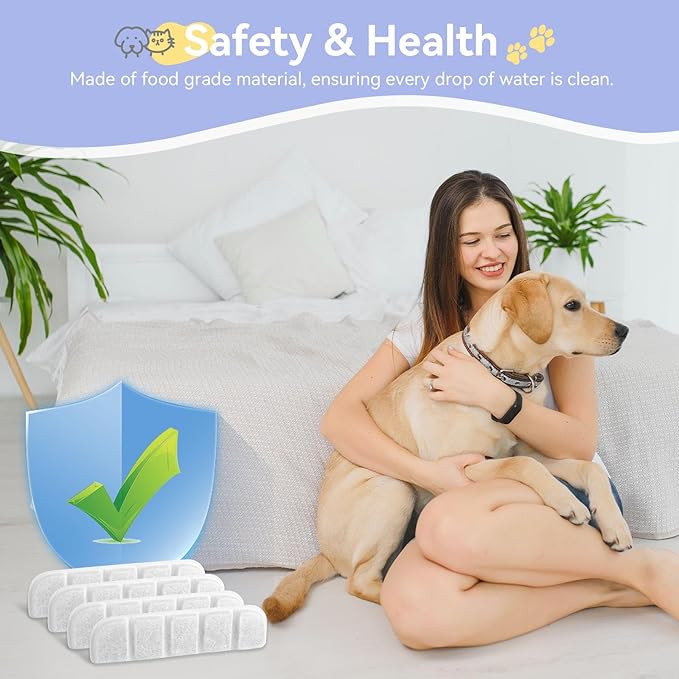 12 Pack Replacement Filter for SIBAYS & Kastty 355oz / 2.8Gal / 10.5L Large Dog Water Fountain, Coconut Shell Activated Carbon Pet Water Fountain Filters with 12 Pack Sponges-PawvioPets