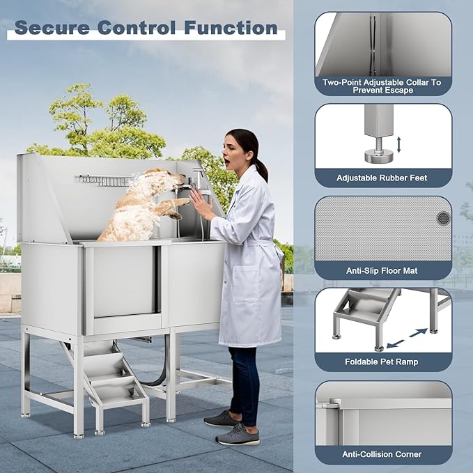 50" Dog Bathtub for Large Dogs, Professional Dog Washing Station with Wash Tub Attachment, Bath Pool for Outdoor, Indoor Shower and Grooming (50" Left Door)-PawvioPets