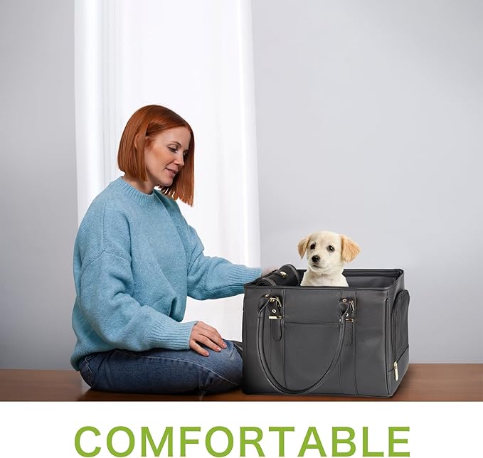 Fashion Pet Carrier Dog Purse Cat Bag Soft-Sided Carriers Travel Airline Approved, Stylish Leather Tote Handbag for Small Animal Puppy Kitten (Black)-PawvioPets