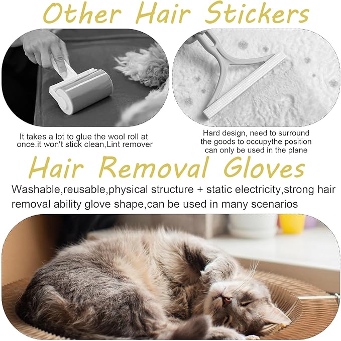 2Pcs Pet Hair Removal Gloves, Reusable Pet Cat Dog Hair Removal Grooming Gloves, Electrostatic Cat Grooming Glovee for Hairs Removals, for Couch, Furniture, Carpet, Car Seat-PawvioPets