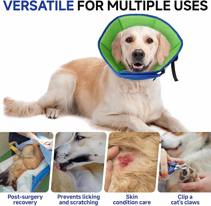 Dog Cone Collar XL, Soft Cones for Large Medium Small Dogs,Adjustable Dog Cone Alternative to Stop Licking, Comfy Elizabethan Collar for After Surgery Wound Healing & Hot Spots Blue-PawvioPets