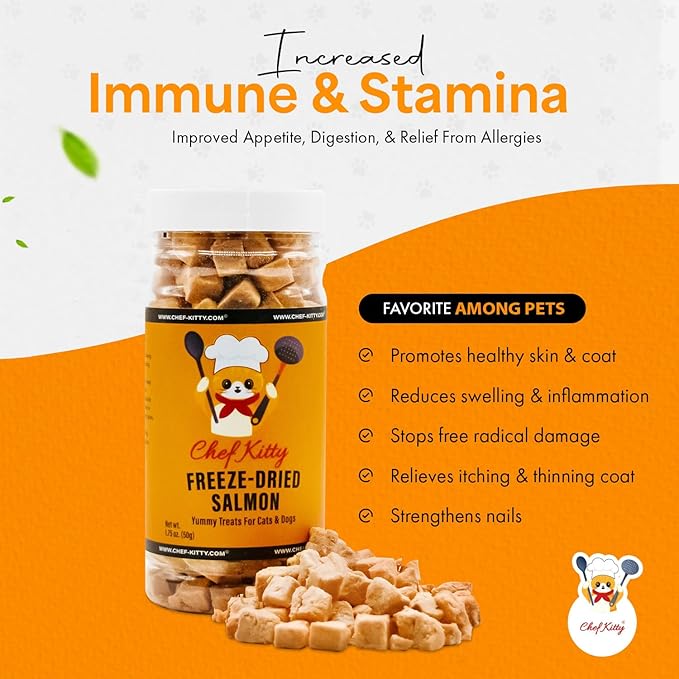 Freeze-Dried Salmon Treats for Cats & Dogs – 100% Wild Caught, Single Ingredient, High-Protein, Healthy Snack – No Additives or Preservatives – 1.4oz - Inspected & Tested in USA-PawvioPets