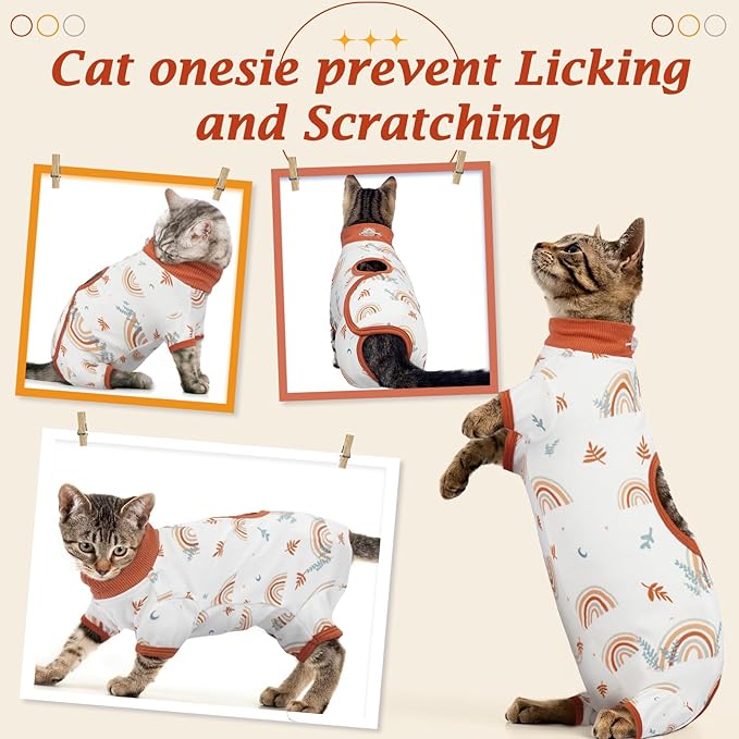 DENTRUN Cat Surgery Recovery Suit Female Male Soft Onesie, Kitten Surgical Collar Cone Alternative Shirt, Abdominal Wounds Anti-Licking Pajama for Small Pets Spay, Cat Body Suit Post Surgery-PawvioPets