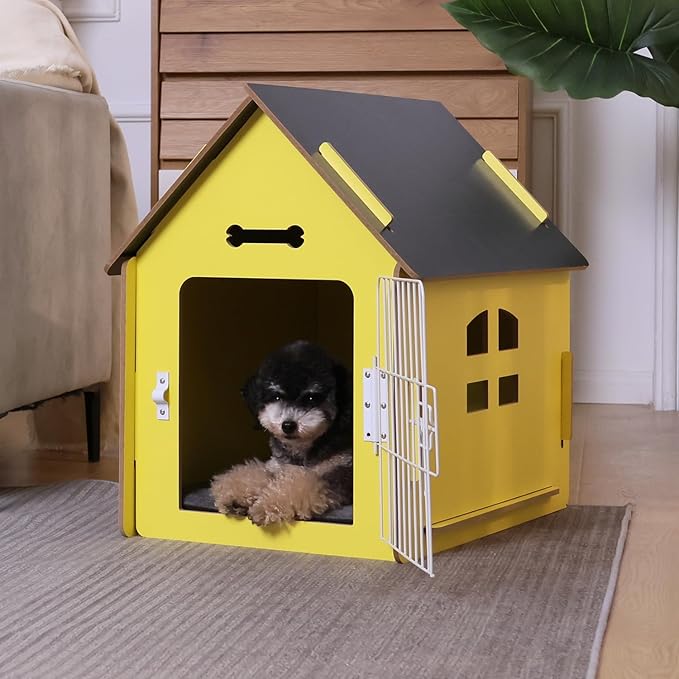 Dog House Indoor for Small Dogs or Cats, Cozy Wooden Design, Small Indoor Bed House, with Air Vents and Elevated Floor Warm Dog Cave-PawvioPets