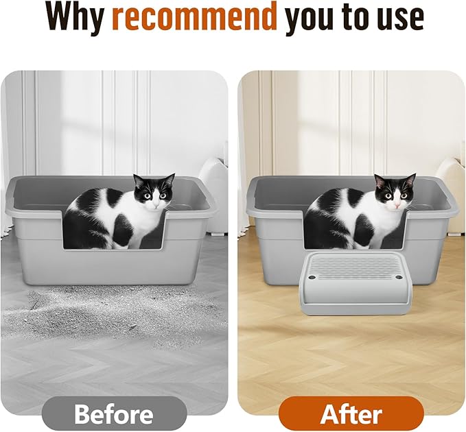 Cat Litter Box Step, Cat Litter Box Ramp Mat with Filter Function for Self-Cleaning Cat Litter Box, Easy to Clean, Cat Pedal Step Stool Ideal for Kitten & Elderly Cats (Light Grey)-PawvioPets