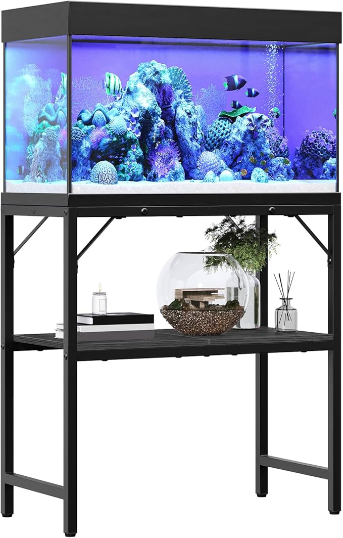 20 Gallon Fish Tank Stand, Aquarium Stand with 2-Tier Storage Shelves, Heavy Duty Breeder Turtle Terrarium Stand Rack for Home Office, 24.0" L x 11.8" W x 24.4" H, Black FTBK2001-PawvioPets