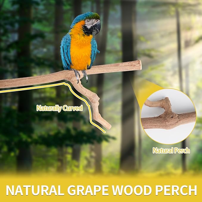 Bird Perches, 6PCS Natural Wood Birds Perch Stand Set, Parakeet Toys, Bird Cage Accessories, Stand & Toys for Parakeets, Cockatiels, Conure, Budgies-PawvioPets